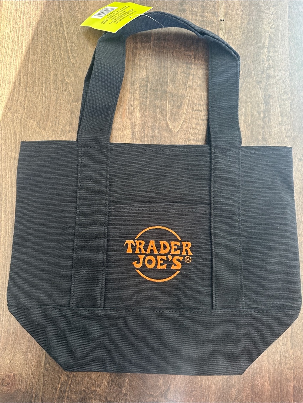 Trader Joe’s Mini Black Canvas Tote Bag with Orange Logo
